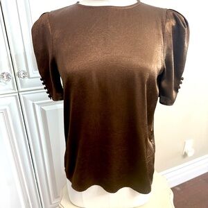 Calvin Klein Women’s Size Petite Small Brown Short Sleeve Crew Neck Blouse